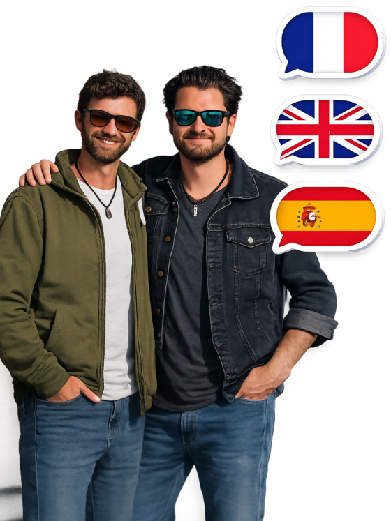 Deux hommes avec des bulles de dialogue.