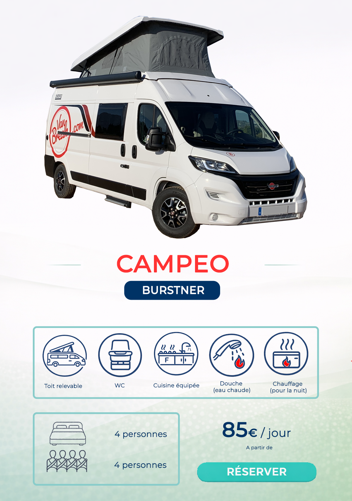 Van aménagé avec toit relevable