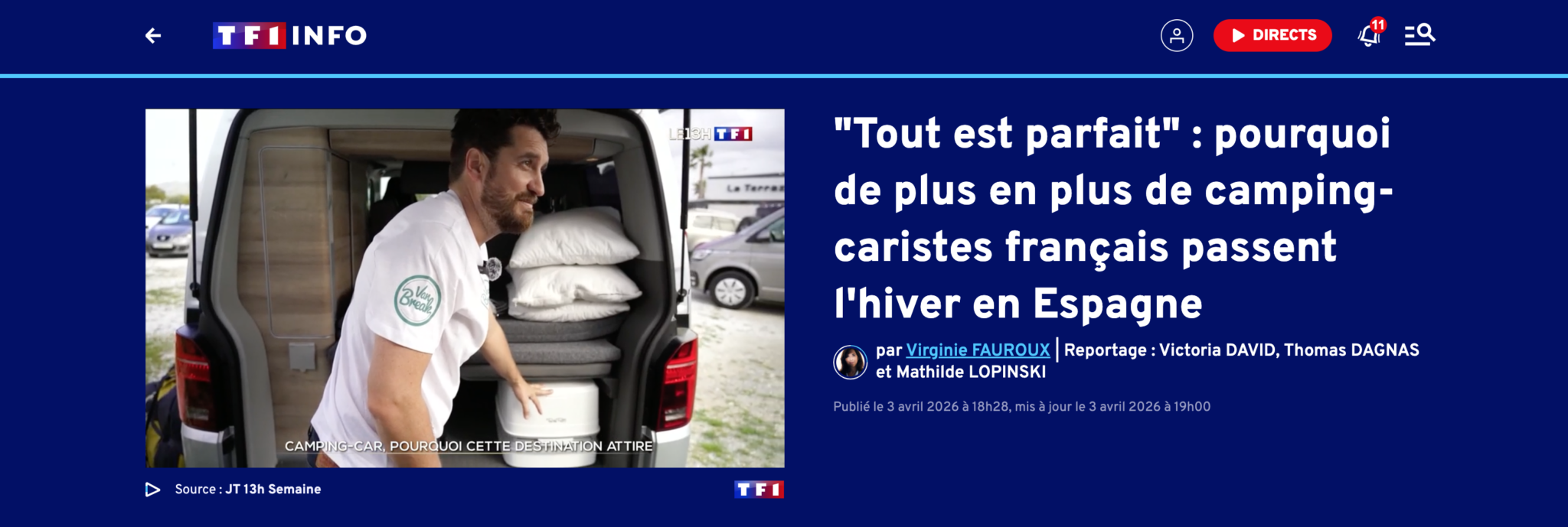 Reportage camping cariste français en espagne TF1 - Vanbreak